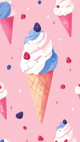 Stylized ice cream cone pattern uses flat shading and pastel palette