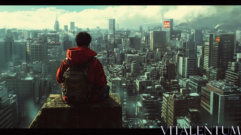 Quiet rooftop moment lets a lone traveler behold the city