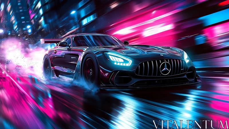 Neon storm racer slices through electric midnight streets.