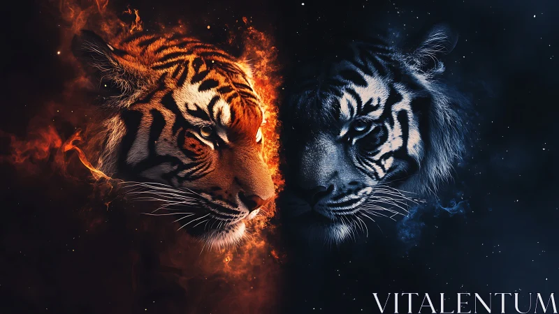 Dual Tiger Heads with Opposing Fire and Ice Elemental Effects