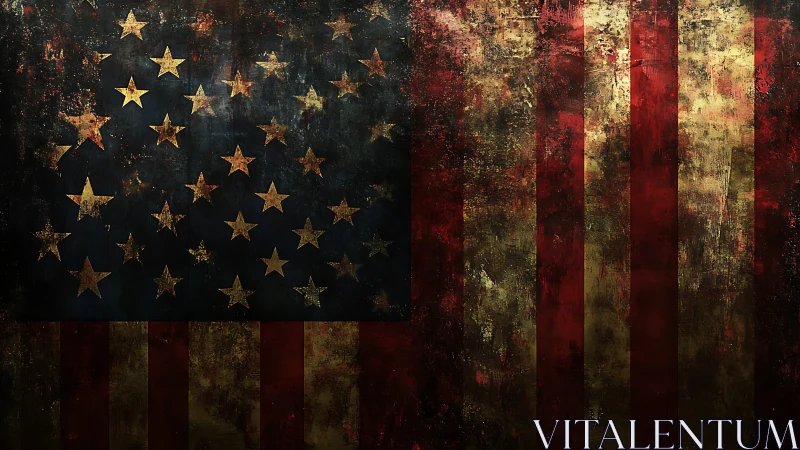 Distressed stylized United States flag with worn surface.