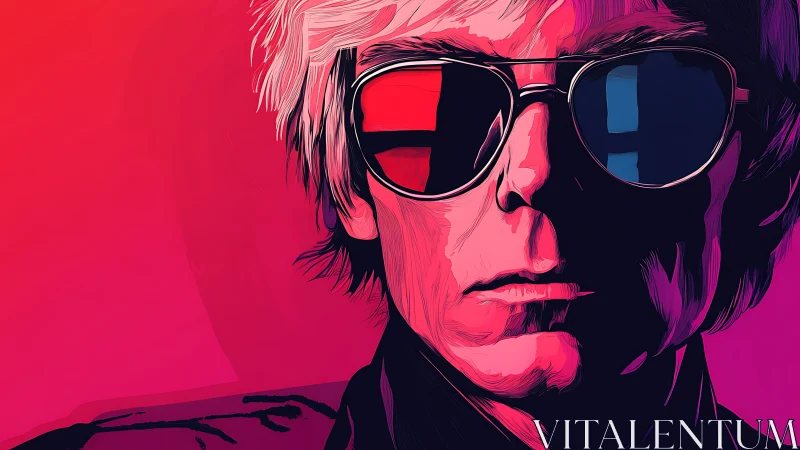 Neon pop portrait with dual-tone reflective sunglasses.