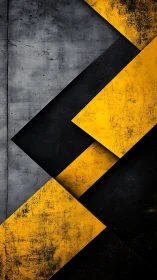 Bold yellow panels cross a rugged concrete and black field