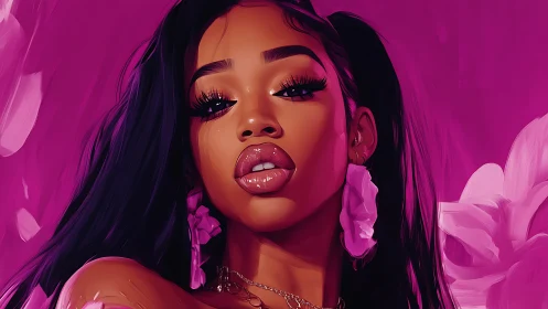 Digital portrait of glamorous woman in saturated magenta palette.