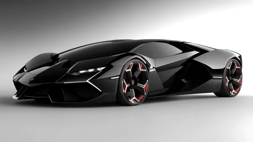 Sleek black supercar radiating futuristic street energy.