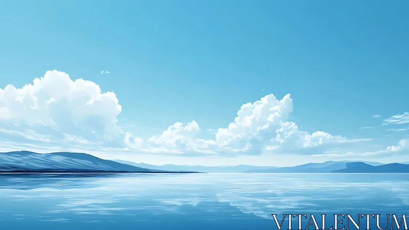Serene coastal horizon rendered in minimalist digital painting