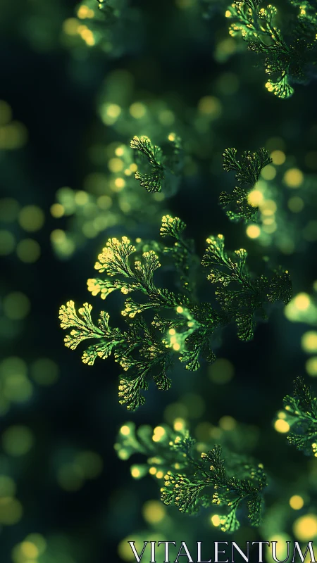 Glowing forest fractals drifting through soft green night.