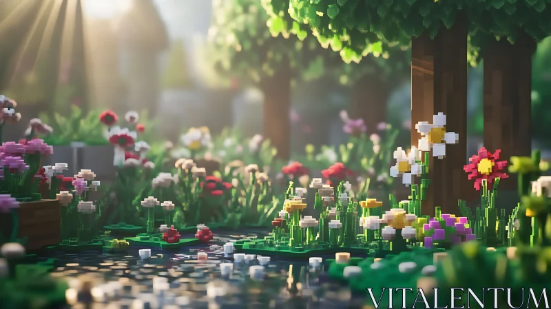 Pixel Art Garden: Digital Blossoms in Ethereal Sunlight