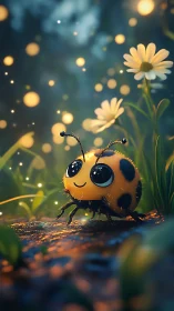 Moonlit meadow grants a gleeful ladybug her glowing stage