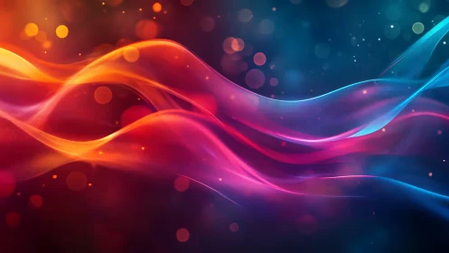 Neon light waves flow through deep bokeh gradient space.