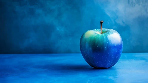 Monochrome blue apple still life explores chromatic minimalism