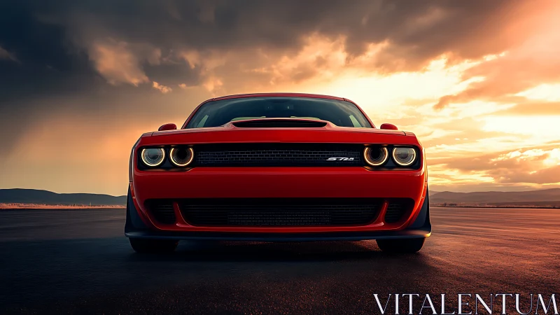 Sunlit muscle car stands bold and ready on an open highway