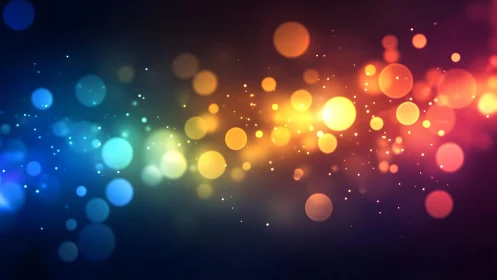 Colorful abstract bokeh lights on dark background, digital art.
