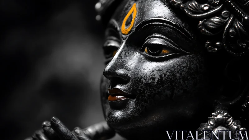 Soft glow of a serene black stone deity invites quiet reflection