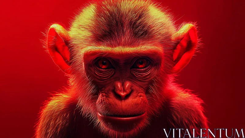 Hyperreal primate portrait under saturated red key light.