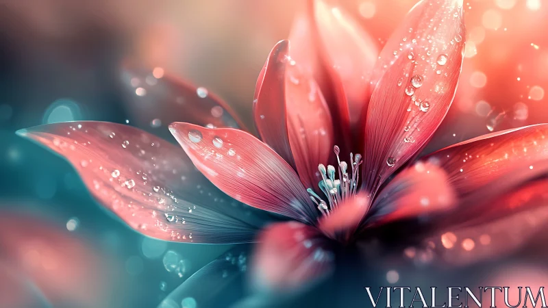 Coral Flower with Dewdrops in Soft Bokeh Light