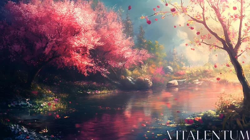 Blossom river whispers in clouds of light and painted petals