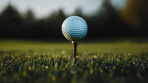 Sunrise hush crowns a lone golf ball on its patient tee