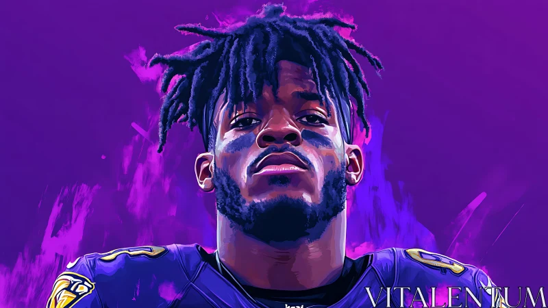 Purple gridiron portrait channels intense athletic focus.