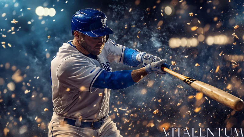 Kinetic baseball swing captured with cinematic particulate bloom.