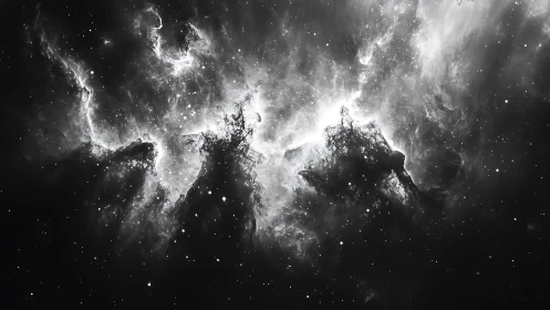 Monochrome emission nebula with dense dust pillars and backlighting