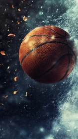 Dynamic basketball splash with high-impact particle burst.
