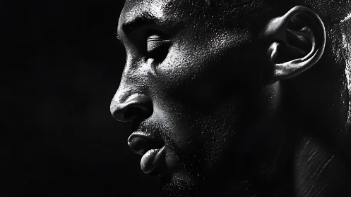 Focused side profile in dramatic black and white light.