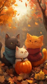Three Cats Celebrate Autumn Together.