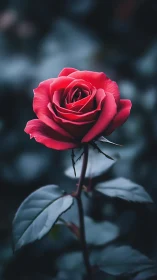 Crimson bloom suspended in twilight reverie.