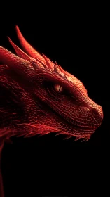 Crimson ember dragon poised in shadow-black silence.