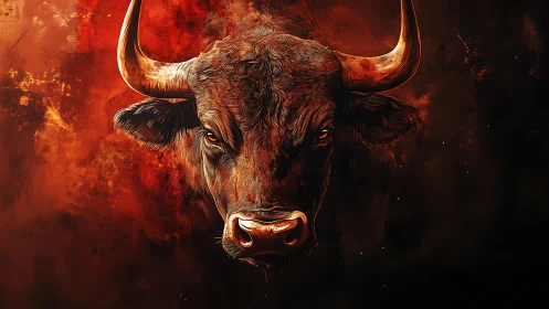 Fiery bull portrait rendered in dramatic digital chiaroscuro