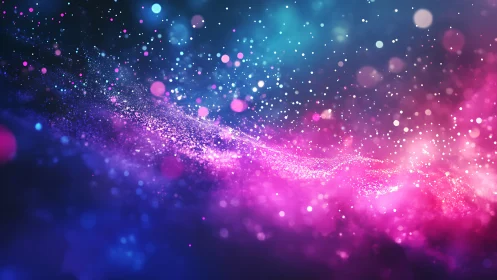 Neon stardust waves swirl through a luminous cosmic void