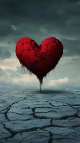Fractured Heart Floating Over Cracked Earth.