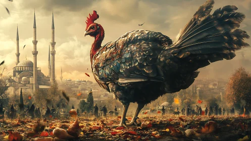 Colossal Turkey Dominates Islamic Cityscape in Golden Autumn Scene