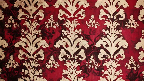 Velvet-red damask scrolls whisper old ballroom secrets