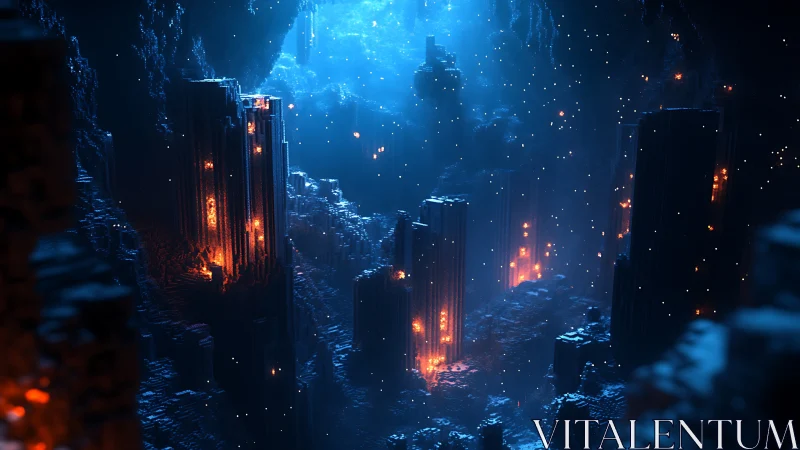 Neon-lit Metropolis Bathed in Electric Blue and Orange Glow.