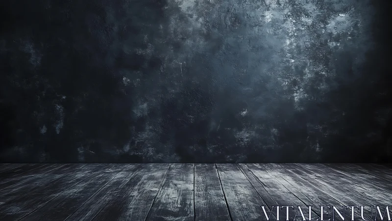 Textured dark studio wall with weathered wooden floorboards.