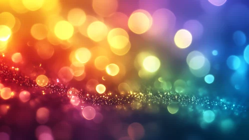 Vibrant multicolor bokeh lights over sparkling surface.