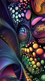 Multicolored parametric fractal surface with luminous cellular microstructures