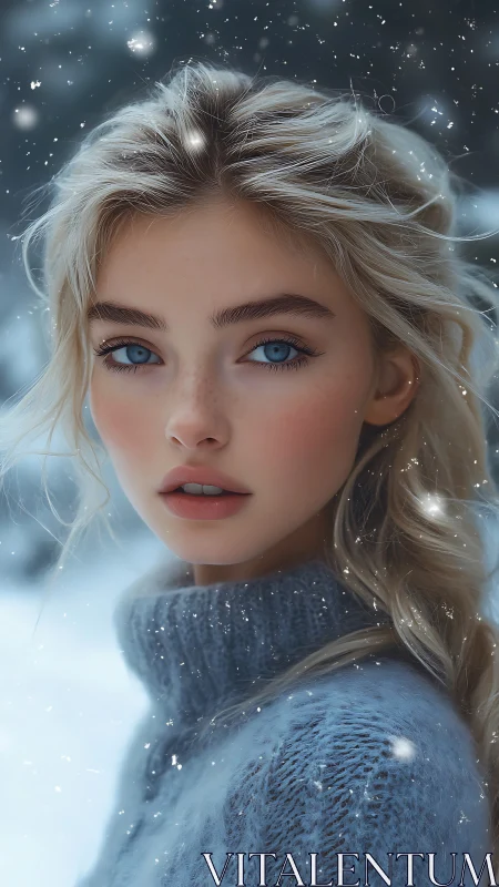 Snowlit gaze of the winter muse in drifting frozen hush.