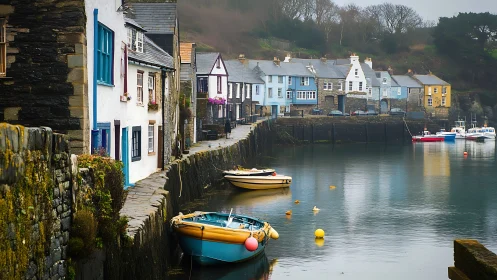 Harbor hush over pastel cottages and bobbing morning boats.