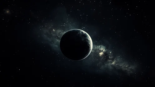 Terminator-lit planet silhouette against dense galactic starfield