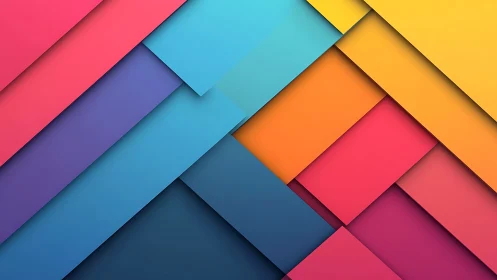 Layered geometric color panels create bold modern depth