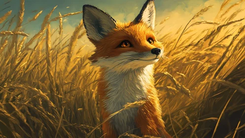 Digital fox illustration depicts subject in wheat field at dusk