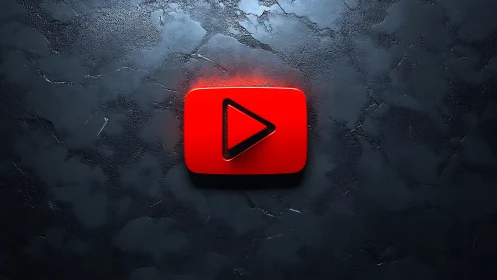 Red Play Button Icon on Textured Dark Surface