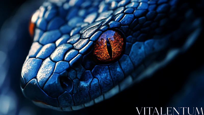 Close-up render shows detailed blue-scaled reptile head