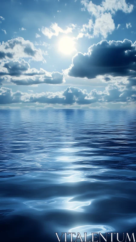 Photoreal seascape with high-contrast cloud massing and glare.