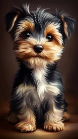 Fluffy Yorkshire terrier puppy portrait with soulful gaze.
