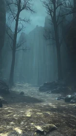 Mystical Forest Canyon with Ethereal Light.