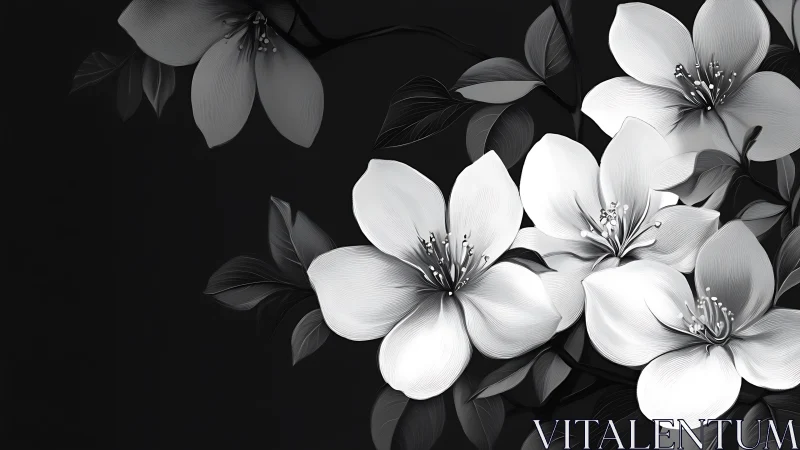 Luminous Petals Bloom: Monochrome Floral Symphony in Shadow.